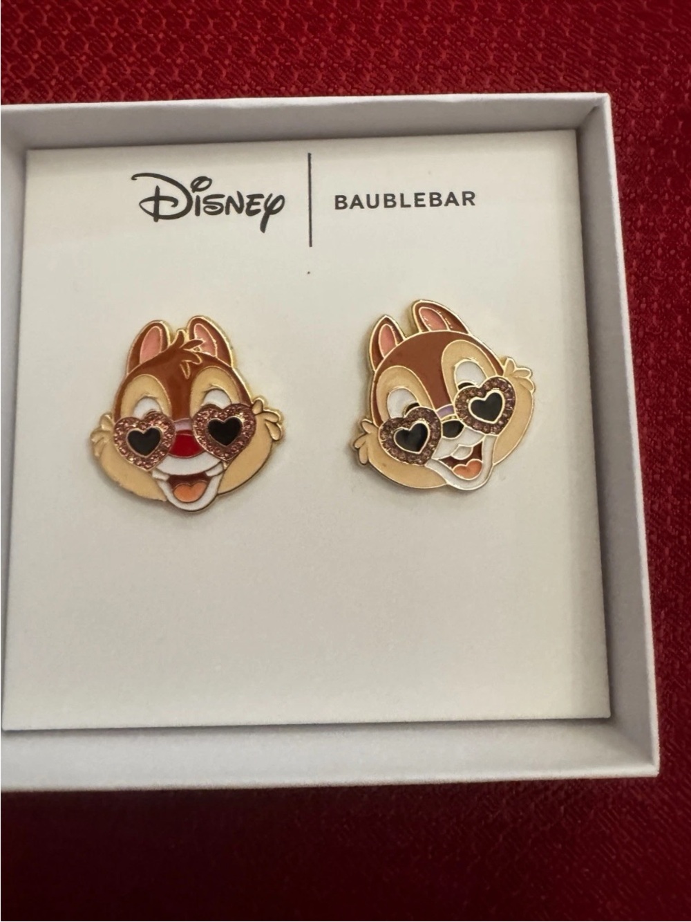 New Baublebar Disney Valentine Pink Love Chip & Dale Stud Earrings Sunglasses